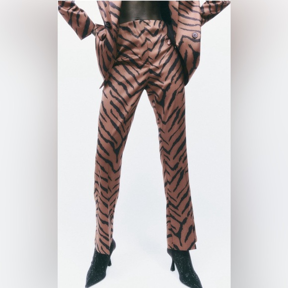 ZARA animal print flare pants size small - Picture 2 of 11